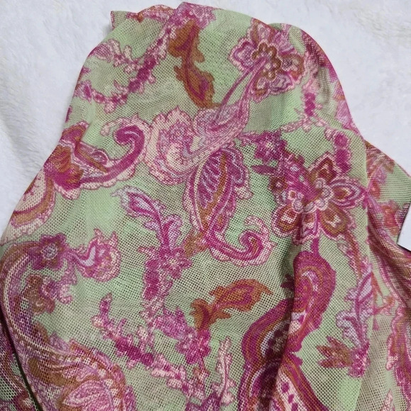 Misa Los Angeles Ava Midi Dress in Vintage Paisley, Stretch Mesh, Ruched Bodice. - Picture 11 of 16